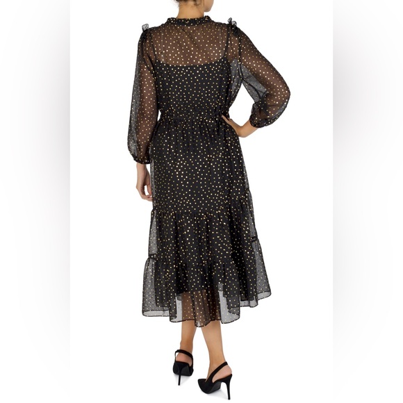 *Worn Once* Julia Jordan Midi Dress | Black w/Gold Dots | Size 8 - Picture 4 of 4